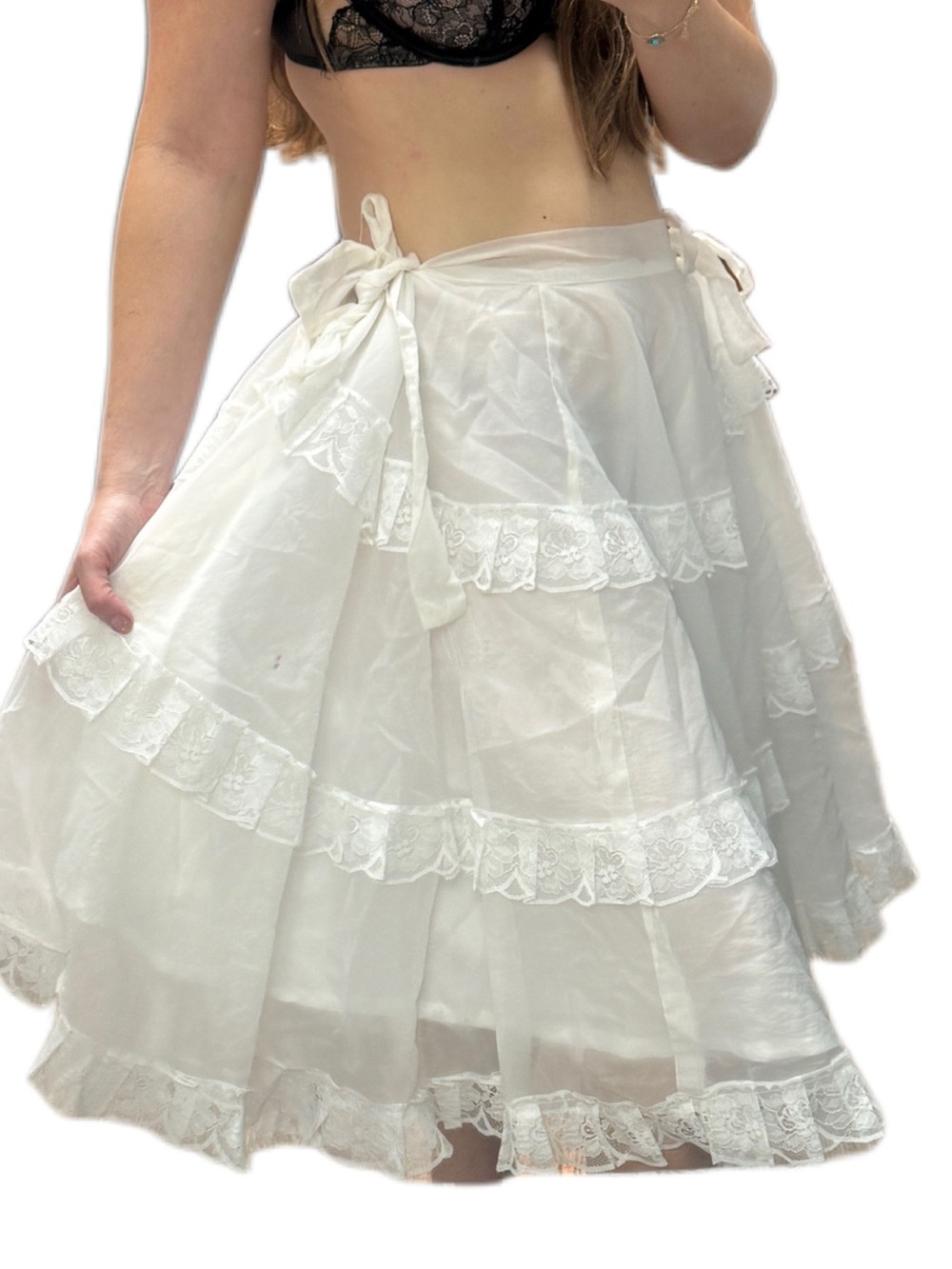 White Lace Trim Two-Piece Set - Romantic Tiered Camisole & Skirt petticoat Sz XL